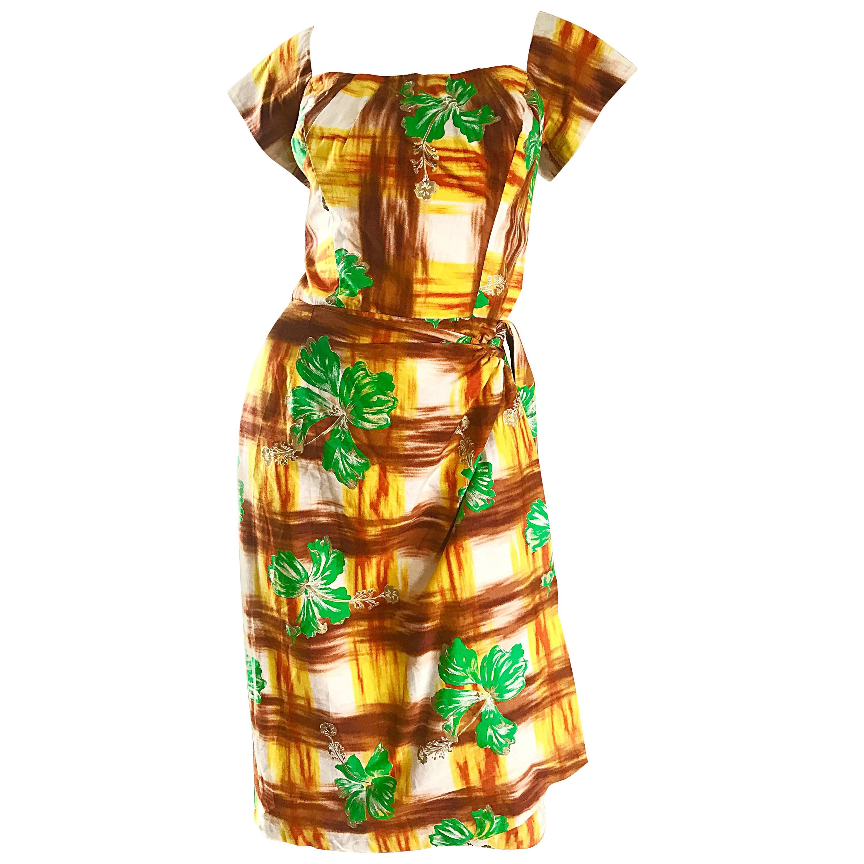 1950s Kamehameha Hawaiian Beautiful Hand Painted Vintage 50s Cotton Wrap  Dress For Sale at 1stDibs | hawaiian wrap dress